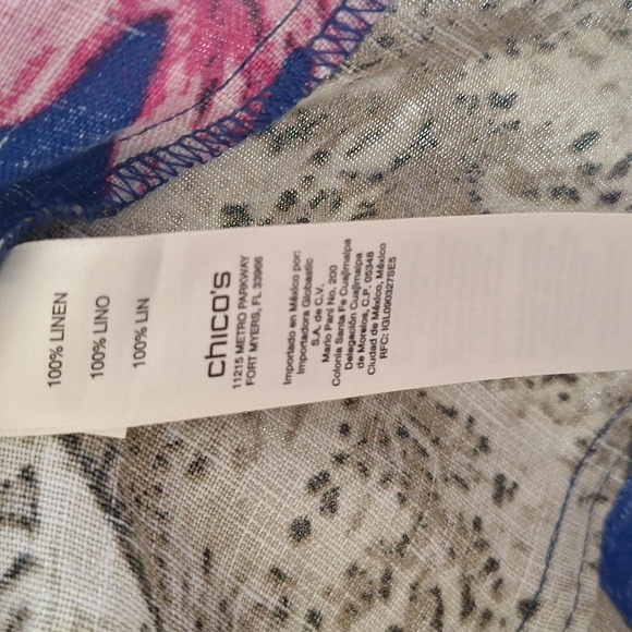 Chico's Hawaiian Floral Linen Jacket Blue Green Pink Size M - Picture 6 of 9